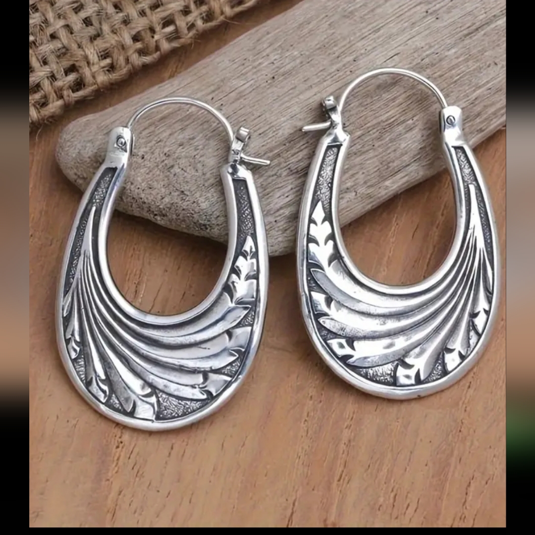 Tribal Boho Hoops Feather Detail Detail